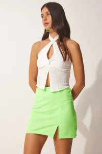 Happiness İstanbul Women's Neon Green Slit Mini Skirt