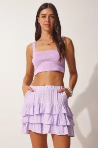 Happiness İstanbul Women's Lilac Patterned Ruffle Viscose Shorts Skirt #7635091