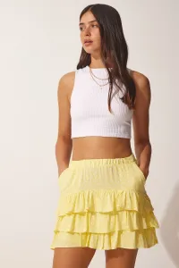 Happiness İstanbul Women's Yellow Patterned Ruffle Viscose Shorts Skirt #7609432