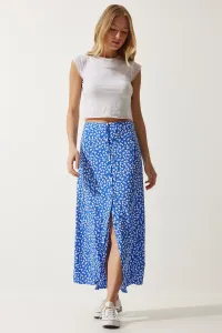 Happiness İstanbul Women's Blue Patterned Slit Viscose Skirt #9313492