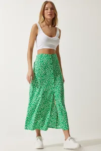 Happiness İstanbul Women's Green Patterned Slit Viscose Skirt