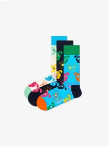 Sada troch párov vzorovaných ponožiek v bielej, čiernej a modrej farbe Happy Socks Dog #702727