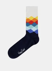 Bielo-modré unisex ponožky s farebnými kockami Happy Socks Faded Diamond #159055