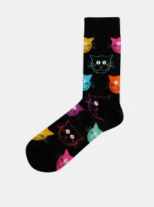 Black Patterned Socks Happy Socks Cat - Women