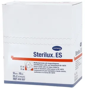 STERILUX ES kompres sterilný so založenými okrajmi 17 vlákien 8 vrstiev (10x10 cm) 25x2 (50 ks)