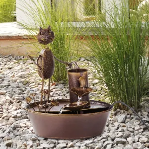 Kovová záhradná fontána Mačka s čerpadlom
