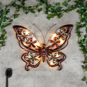 Solárne záhradné nástenné LED svietidlo motýl Dekorhome
