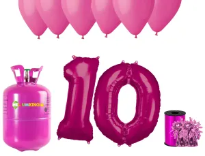 HeliumKing Hélium párty set na 10. narodeniny s ružovými balónmi