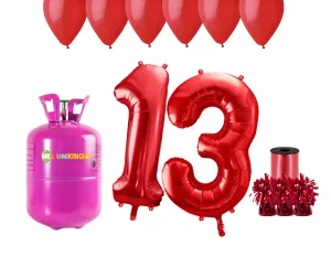 HeliumKing Hélium párty set na 13. narodeniny s červenými balónmi