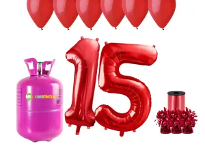 HeliumKing Hélium párty set na 15. narodeniny s červenými balónmi