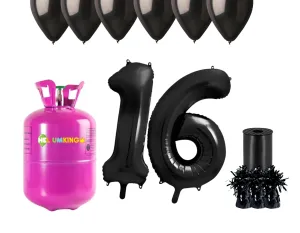 HeliumKing Hélium párty set na 16. narodeniny s čiernymi balónmi