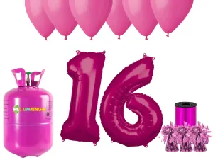 HeliumKing Hélium párty set na 16. narodeniny s ružovými balónmi