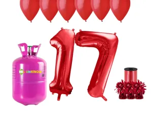 HeliumKing Hélium párty set na 17. narodeniny s červenými balónmi