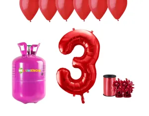 HeliumKing Hélium párty set na 3. narodeniny s červenými balónmi