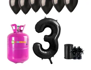 HeliumKing Hélium párty set na 3. narodeniny s čiernymi balónmi