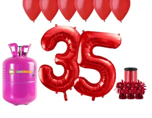 HeliumKing Hélium párty set na 35. narodeniny s červenými balónmi