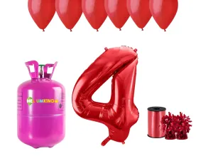 HeliumKing Hélium párty set na 4. narodeniny s červenými balónmi