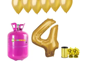 HeliumKing Hélium párty set na 4. narodeniny so zlatými balónmi