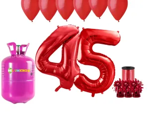 HeliumKing Hélium párty set na 45. narodeniny s červenými balónmi