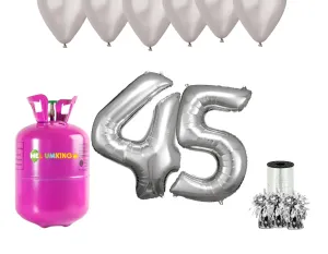 HeliumKing Hélium párty set na 45. narodeniny so striebornými balónmi