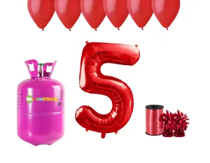 HeliumKing Hélium párty set na 5. narodeniny s červenými balónmi