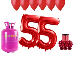 HeliumKing Hélium párty set na 55. narodeniny s červenými balónmi