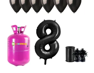 HeliumKing Hélium párty set na 8. narodeniny s čiernymi balónmi