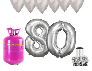 HeliumKing Hélium párty set na 80. narodeniny so striebornými balónmi