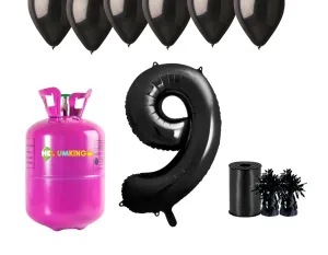 HeliumKing Hélium párty set na 9. narodeniny s čiernymi balónmi