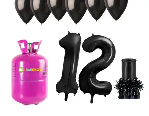HeliumKing Hélium párty set na 12. narodeniny s čiernymi balónmi