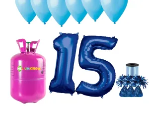 HeliumKing Hélium párty set na 15. narodeniny s modrými balónmi
