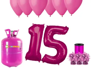 HeliumKing Hélium párty set na 15. narodeniny s ružovými balónmi