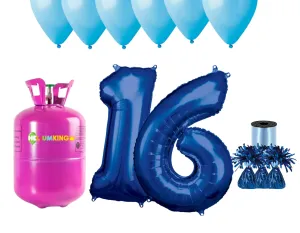 HeliumKing Hélium párty set na 16. narodeniny s modrými balónmi