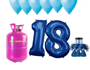 HeliumKing Hélium párty set na 18. narodeniny s modrými balónmi