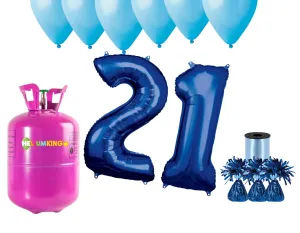 HeliumKing Hélium párty set na 21. narodeniny s modrými balónmi