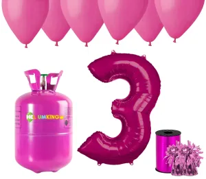 HeliumKing Hélium párty set na 3. narodeniny s ružovými balónmi