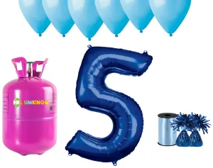 HeliumKing Hélium párty set na 5. narodeniny s modrými balónmi