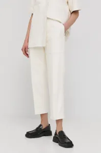 Kožené nohavice Herskind dámske, biela farba, rovné, vysoký pás #8937004