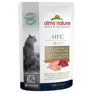 Výhodné balenie Almo Nature HFC Jelly kapsičky 12 x 55 g - tuniak, kuracie a šunka