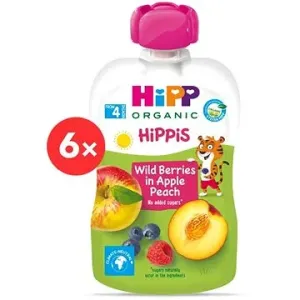 HiPP BIO 100 % ovocie Jablko-Broskyňa-Lesné ovocie od uk. 4. mesiaca, 6× 100 g
