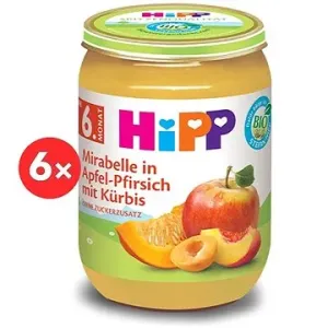 HiPP BIO Jablko, broskyňa, mirabelky, maslová dyňa 6× 190 g