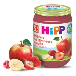 HiPP BIO Jablka s jahodami a malinami, 190 g - ovocný přírkm