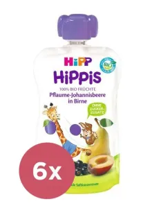 6x HIPP HiPPiS BIO Príkrm ovocný 100% ovocia hruška, čierne ríbezle, slivka 100 g #7351381