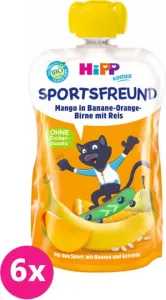 6x HiPP HiPPiS BIO Sport Hruška-Pomeranč-Mango-Banán-Rýže 120 g – ovocný příkrm #7351375