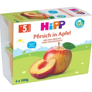 HiPP Príkrm BIO 100% Ovocie Jablká s broskyňami inov.2018 (od ukonč. 4. mesiaca) 4x100 g (400 g)