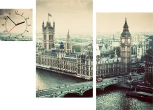 3-dielny obraz s hodinami, IRREGULAR London UK, 90x60cm