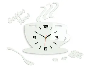 Moderné nástenné hodiny COFFE TIME 3D WHITE  (nalepovacie hodiny na stenu)