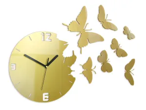 Moderné nástenné hodiny MOTÝLE GOLD gold (nalepovacie hodiny na stenu)