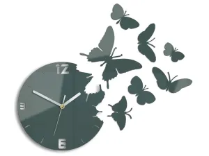 Moderné nástenné hodiny MOTÝLE GRAY gray (nalepovacie hodiny na stenu)