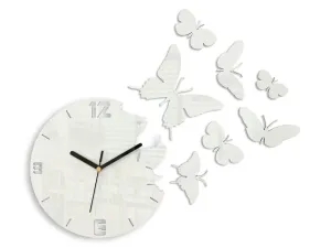 Moderné nástenné hodiny MOTÝLE WHITE white (nalepovacie hodiny na stenu)